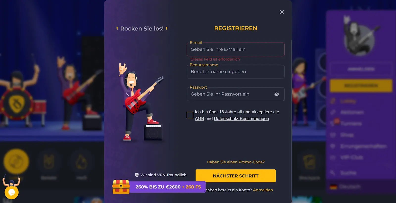 rolling slots registrieren