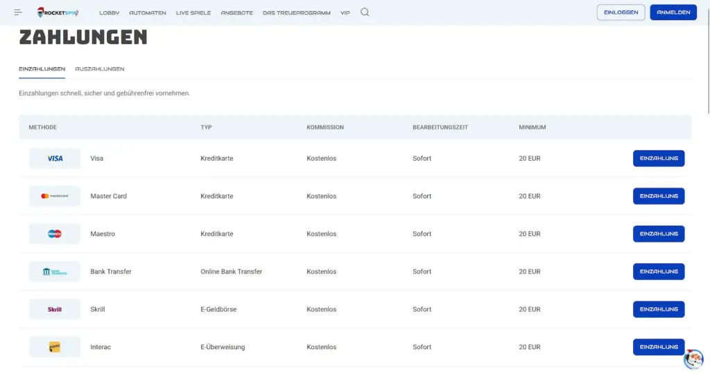 Rocketspin Zahlungen