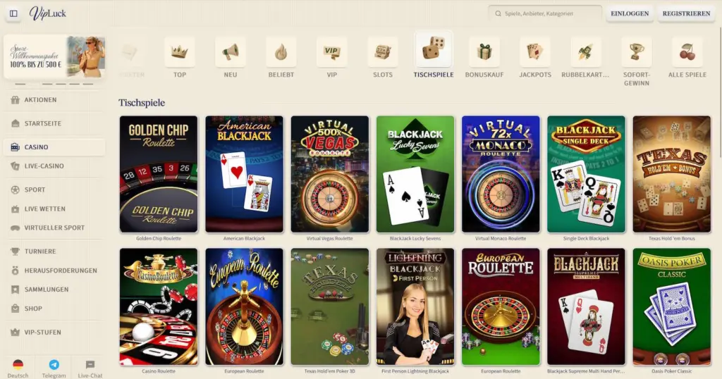 VIPLuck 4 VipLuck Tischspiele