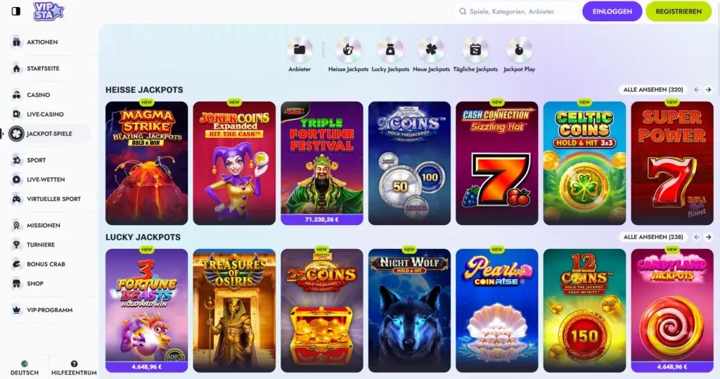 Vipsta Jackpot Spiele