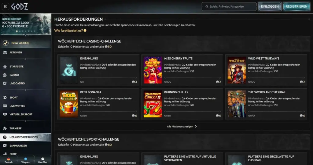 Godz 10 Godz Casino Herausforderungen Challenge