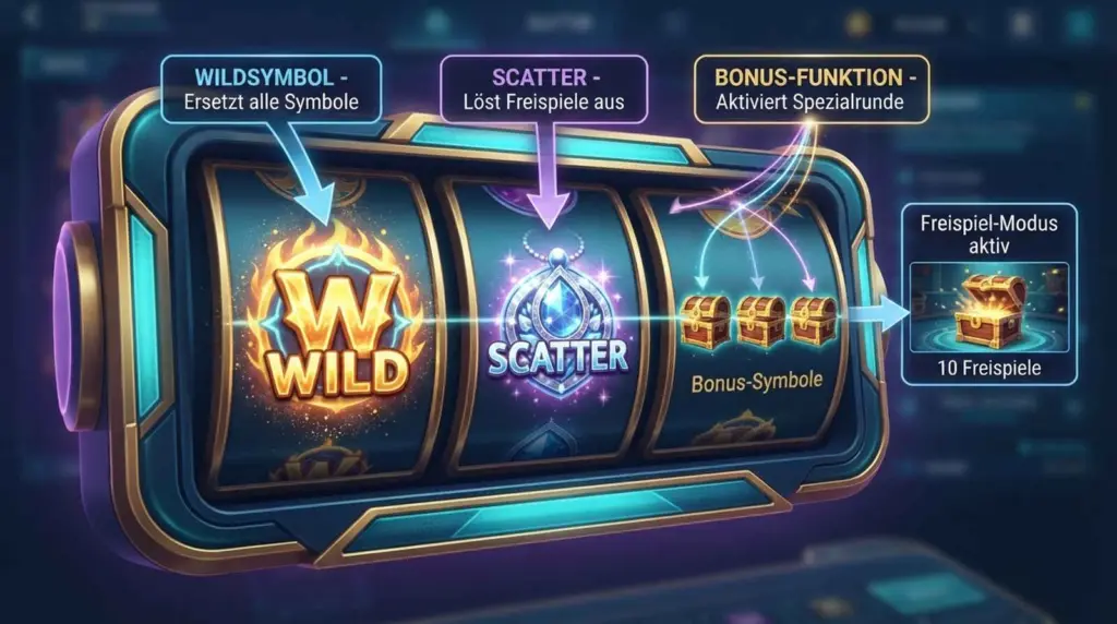 Wie funktioniert ein Online Casino? Funktion, Spiele, Sicherheit und Regeln verständlich erklärt 31 Das Bild erklärt die Symbole an Spielautomaten